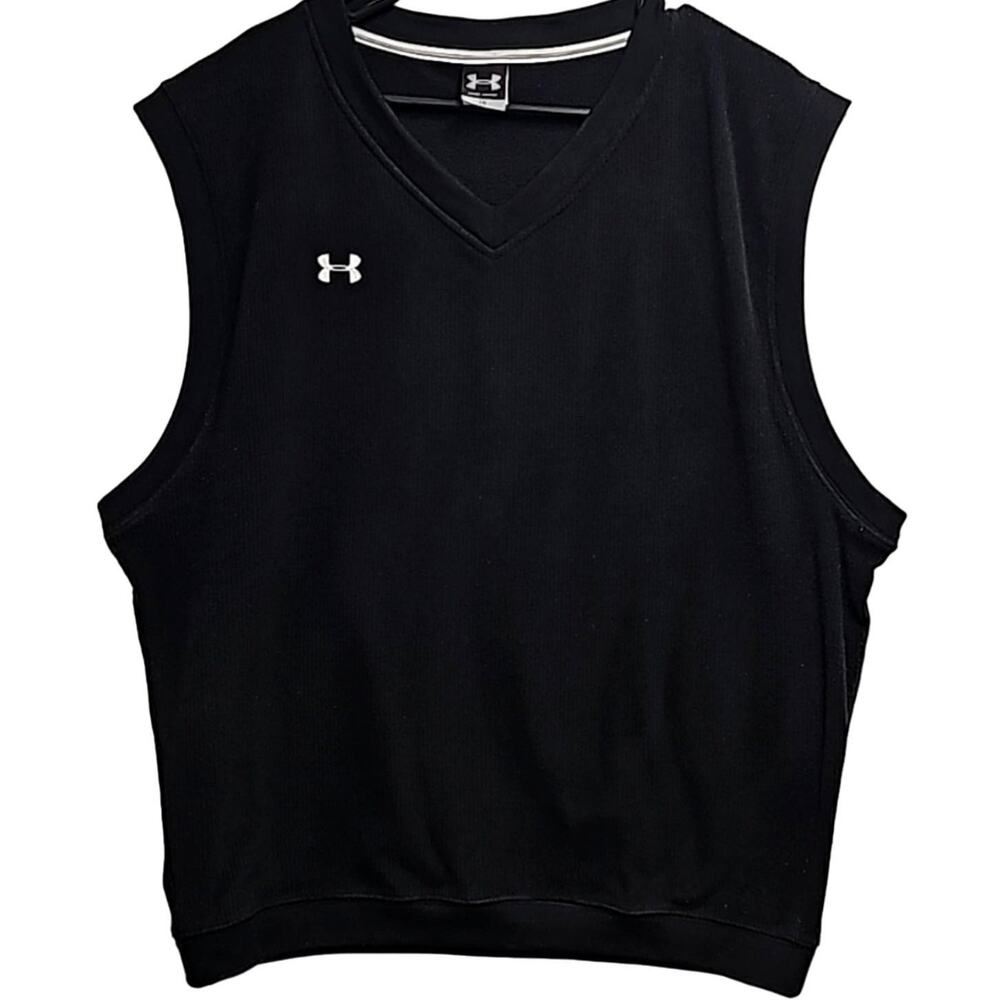 Under Armour Mens Black Poly Knit Sleeveless V-Neck Sweater Vest Size LG